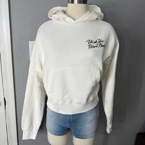 NEW Darc Sport Womens Wish You Were Here Owen Cropped Hoodie, Cream, Small